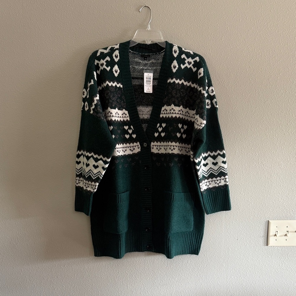 Torrid Dark Green Patterned Cardigan Sweater